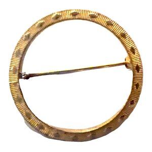 Vintage Circle Brooch Gold Tone Textured Timeless Elegance Simple Round Pin